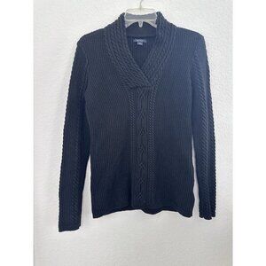 NAUTICA Women’s Pullover Sweater Size M Shawl Collar Cable Knit Black‎ Fishermen